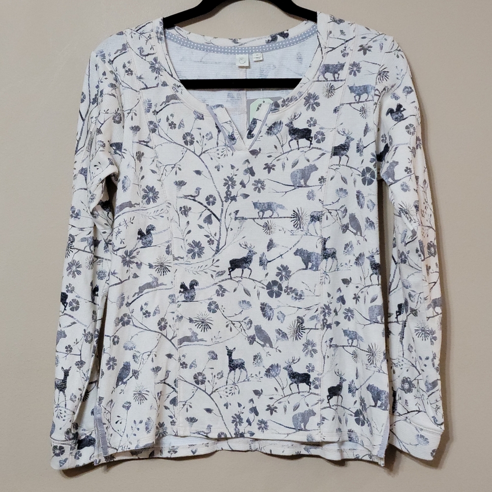 NWT Anthropologie E by Eloise Woodland Scene Thermal Top Women's Size XS